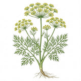 Illustration of ANISE Seeds with green leaves and yellow flowers on a white background