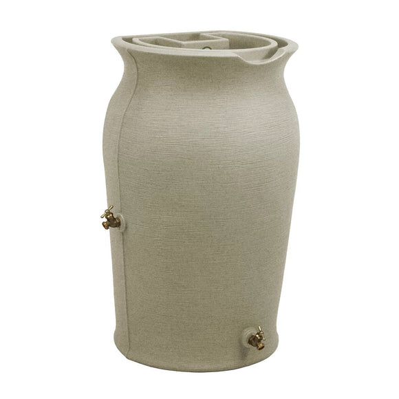 Grey SandStone 50-Gallon Plastic Urn Rain Barrel with Planter Top - FREE SHIPPING