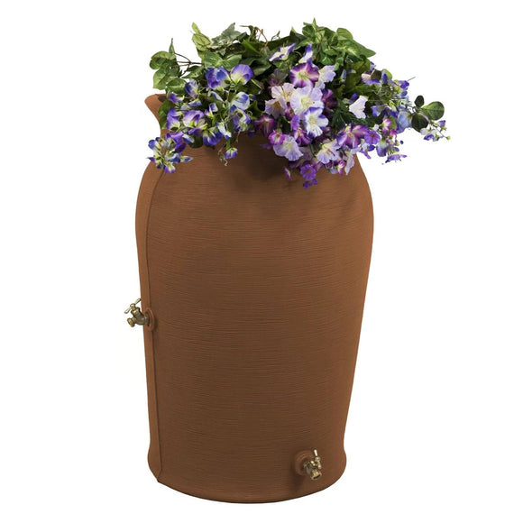 Terra Cotta 50-Gallon Plastic Urn Rain Barrel with Planter Top - FREE SHIPPING