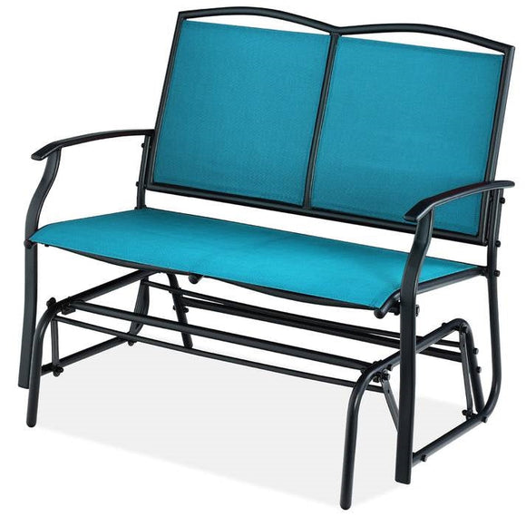 2 Seat Mesh Patio Loveseat Swing Glider Rocker with Armrests in Blue - FREE SHIPPING