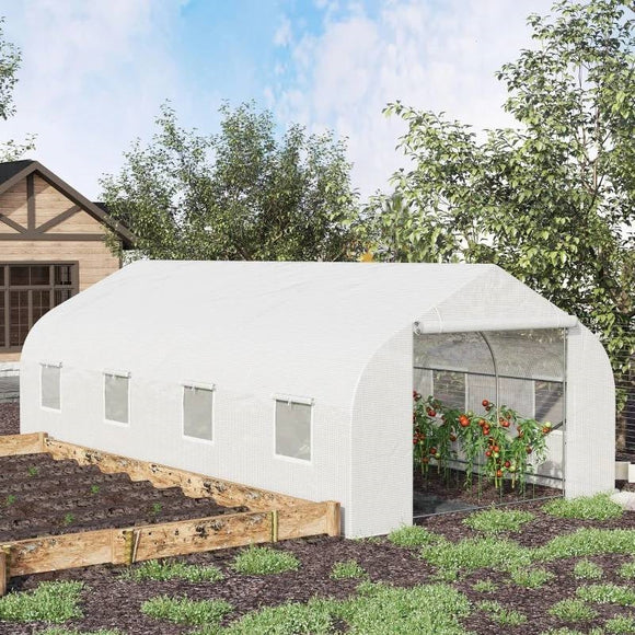 19.5 Ft x 9.8 Ft Outdoor Greenhouse w/ White PE Cover and Heavy Duty Steel Frame - FREE SHIPPING