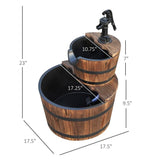 Outdoor 2-Tier Solid Wood Whisky Barrel Waterfall Fountain with Electric Pump - FREE SHIPPING