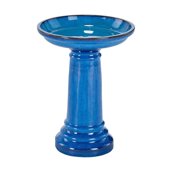 2 Gallon Blue Ceramic Traditional Outdoor Patio Garden Birdbath - FREE SHIPPING