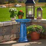 2 Gallon Blue Ceramic Traditional Outdoor Patio Garden Birdbath - FREE SHIPPING