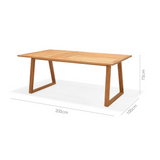 Wooden dining table with dimensions on a white background