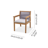 Agate Teak and Rope Armchair Taupe with dimensions labeled on a white background