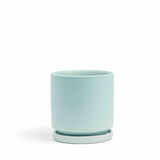 Light blue ceramic planter on a white background