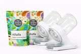 Sprouting jar set with alfalfa seeds packaging on a white background