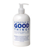 Bottle of 'A Bottle of Good Things' hand and body lotion on a white background