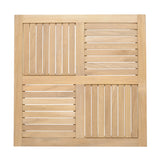 Wooden panel with slatted design on a white background