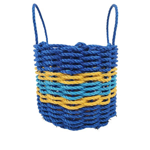 Authentic Maine Lobster Rope Storage Basket Two Tone Blue with Yellow Accents - FREE SHIPPING