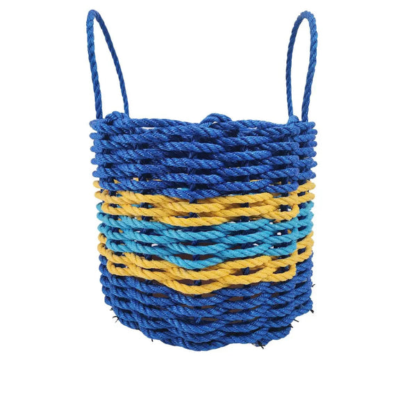 Authentic Maine Lobster Rope Storage Basket Two Tone Blue with Yellow Accents - FREE SHIPPING