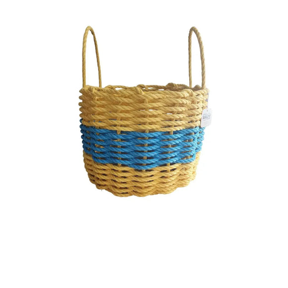 Authentic Maine Lobster Rope Storage Basket,  Yellow and Light Blue - FREE SHIPPING