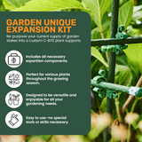Garden unique expansion kit for plant supports with green background and text.