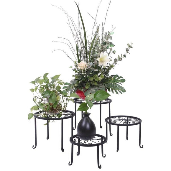 Set of 4 - Indoor Outdoor Black Metal Plant Stand - FREE SHIPPING