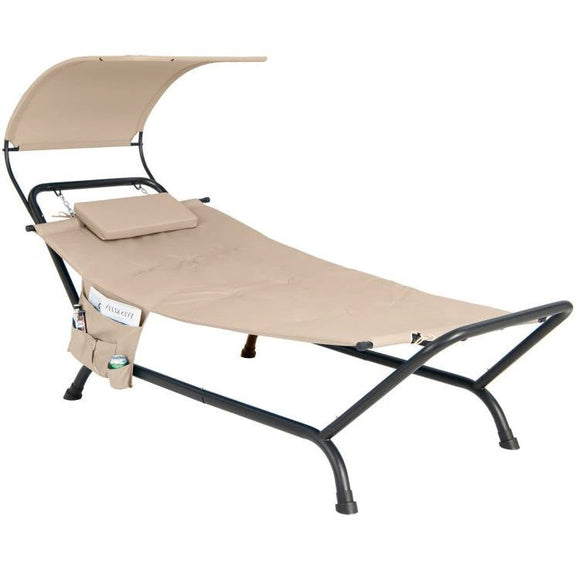 Outdoor Tan Hammock Style Chaise Lounge Chair Cot with Canopy and Storage Bag - FREE SHIPPING