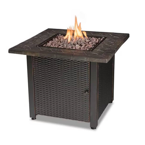 30-inch Outdoor Bronze LP Propane Gas Fire Pit with Lava Rocks and Cover - FREE SHIPPING