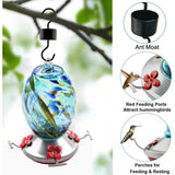 Blue Blown Glass Hummingbird Feeder with Perch and 4 Feeding Ports - FREE SHIPPING