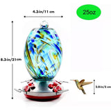 Blue Blown Glass Hummingbird Feeder with Perch and 4 Feeding Ports - FREE SHIPPING