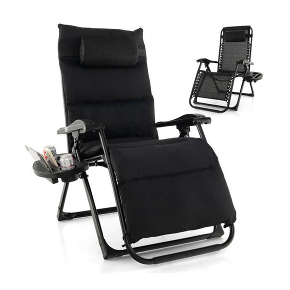 Black Zero Gravity Adjustable Lounge Chair Removable Cushion Cup Holder Tray - FREE SHIPPING