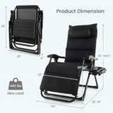 Black Zero Gravity Adjustable Lounge Chair Removable Cushion Cup Holder Tray - FREE SHIPPING