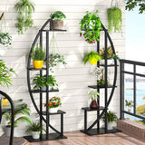 Set of 2 - Symmetrical Modern Black Metal Wood 10-Shelf Plant Stand - FREE SHIPPING