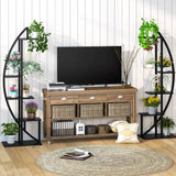 Set of 2 - Symmetrical Modern Black Metal Wood 10-Shelf Plant Stand - FREE SHIPPING