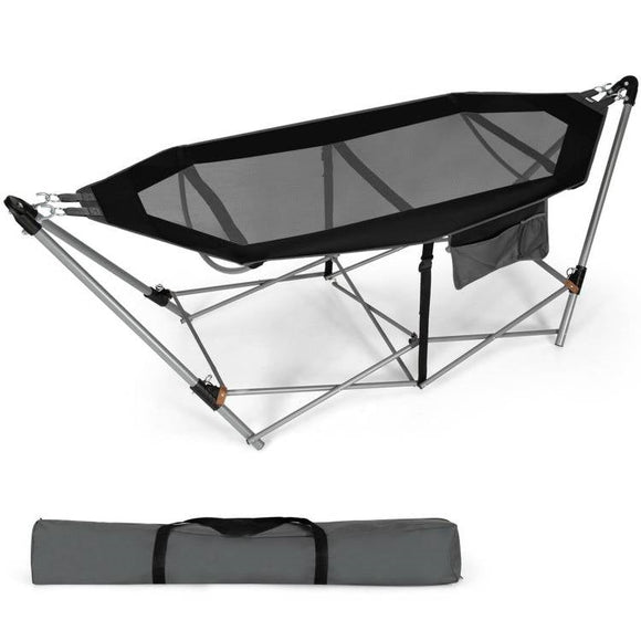Black Portable Camping Foldable Hammock with Stand and Carry Case - FREE SHIPPING
