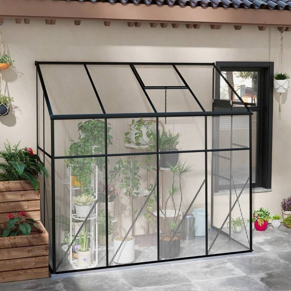 8.3 ft x 4.1 ft Outdoor Polycarbonate Lean-to Greenhouse with Black Metal Frame - FREE SHIPPING