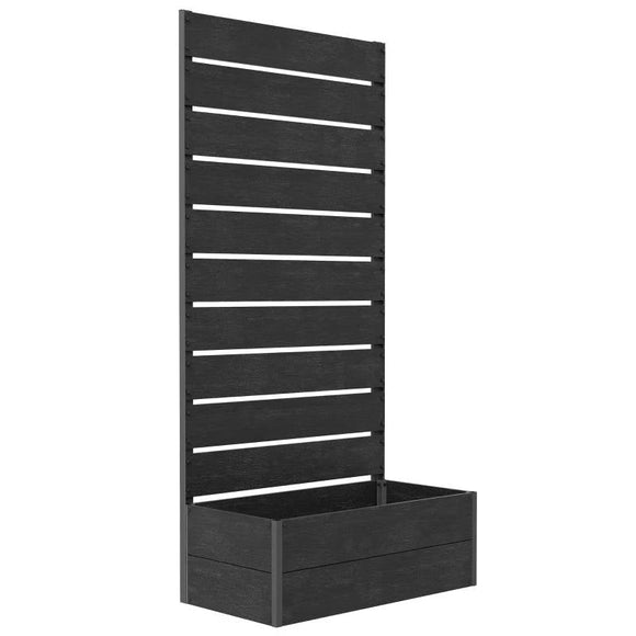 Outdoor Raised Bed Planter with Slatted Fence Trellis in Black Wood Finish - FREE SHIPPING