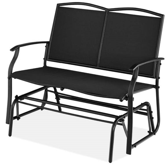 2 Seat Mesh Patio Loveseat Swing Glider Rocker with Armrests in Black - FREE SHIPPING