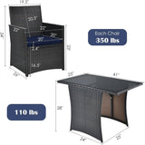 3-Piece Patio Furniture Outdoor Dining Set Brown PE Rattan Navy Blue Cushions - FREE SHIPPING