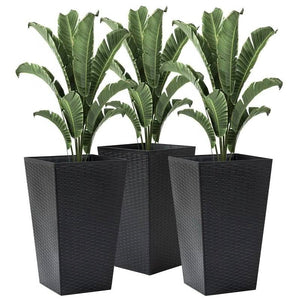 Set of 3 - Black Faux Rattan Plastic Tall Large Flower Pots - FREE SHIPPING