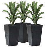 Set of 3 - Black Faux Rattan Plastic Tall Large Flower Pots - FREE SHIPPING