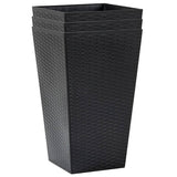 Set of 3 - Black Faux Rattan Plastic Tall Large Flower Pots - FREE SHIPPING