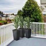 Set of 3 - Black Faux Rattan Plastic Tall Large Flower Pots - FREE SHIPPING