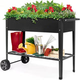Black Metal Raised Garden Bed Planter Cart on Wheels 37-inch x 15-inch - FREE SHIPPING
