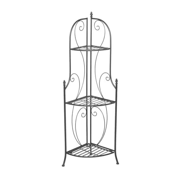 Indoor/Outdoor 3-Shelf Black Metal Corner Bakers Rack Plant Stand - FREE SHIPPING