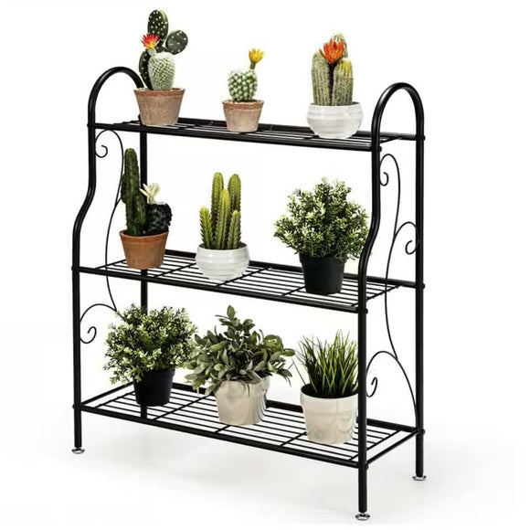 Indoor/Outdoor Black Metal 3-Tier Bookcase Plant Stand Shelving Rack - FREE SHIPPING