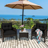 3-Piece Brown PE Rattan Outdoor Dining Patio Furniture Set with Black Cushions - FREE SHIPPING