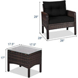 3-Piece Brown PE Rattan Outdoor Dining Patio Furniture Set with Black Cushions - FREE SHIPPING