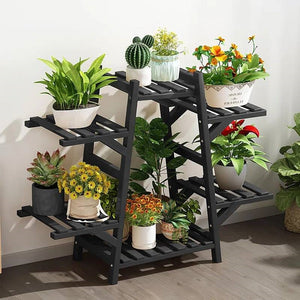 Indoor Outdoor Black Bamboo Wood 6-Shelf Flower Pot Plant Stand - FREE SHIPPING