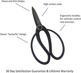 Bonsai Pruning Shears Scissors 180mm with features labeled on a white background