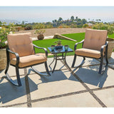 3-Piece Outdoor Patio Furniture Table Rocking Chairs Set with Beige Cushions - FREE SHIPPING