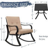 3-Piece Outdoor Patio Furniture Table Rocking Chairs Set with Beige Cushions - FREE SHIPPING