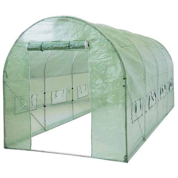 Outdoor 7 x 15 Ft Hoop House Greenhouse with Steel Frame and Green PE Cover - FREE SHIPPING