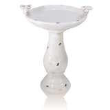 Outdoor Off-White Ceramic Birdbath in Light-Brown Antique Finish - FREE SHIPPING