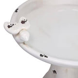Outdoor Off-White Ceramic Birdbath in Light-Brown Antique Finish - FREE SHIPPING