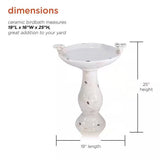 Outdoor Off-White Ceramic Birdbath in Light-Brown Antique Finish - FREE SHIPPING