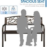 Outdoor Cast Iron Garden Bench in Bronze Metal Finish with Bird Pattern Backrest - FREE SHIPPING